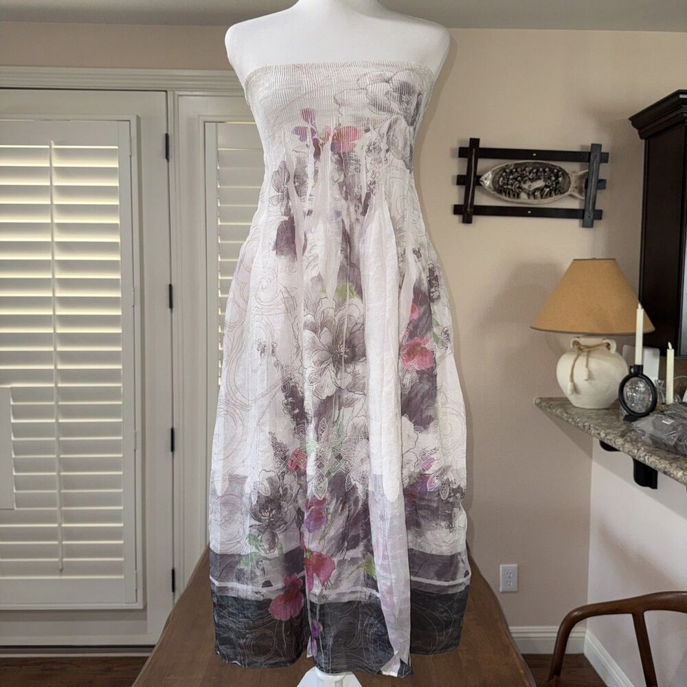 Lapis One Size Floral Strapless Smocked Tube Midi Dress Maxi Skirt 2 Way Boho - Picture 4 of 14